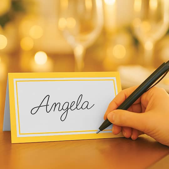 Beistle 2" x 4" White & Gold Place Cards, 50ct.